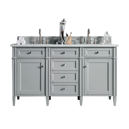 Brittany 60" Urban Gray Double Vanity w/ 3 CM Arctic Fall Solid Surface Top James Martin Vanities