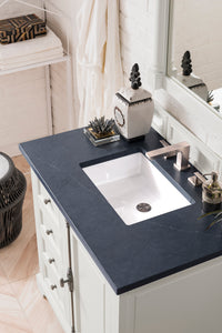 Providence 36" Single Vanity Cabinet, Bright White, w/ 3 CM Charcoal Soapstone Quartz Top James Martin