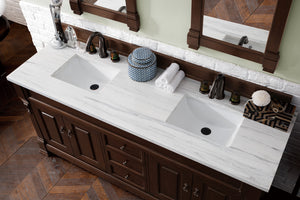 Brookfield 72" Double Vanity, Burnished Mahogany w/ 3 CM Arctic Fall Solid Surface Top James Martin Vanities