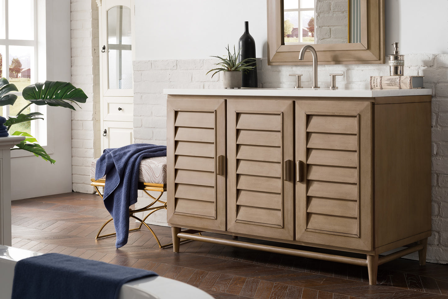 Portland 48" Single Vanity Whitewashed Walnut w/ 3 CM Arctic Fall Solid Surface Top James Martin Vanities