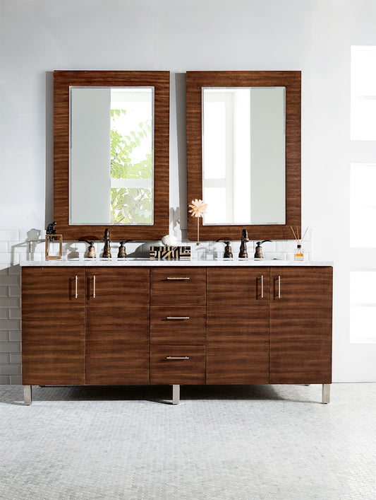 Metropolitan 72" American Walnut Double Vanity w/ 3 CM Carrara Marble Top James Martin Vanities