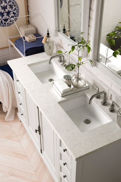 Providence 60" Double Vanity Cabinet, Bright White, w/ 3 CM Eternal Jasmine Pearl Quartz Top James Martin