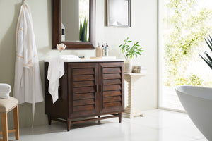 Portland 36" Single Vanity, Burnished Mahogany, w/ 3 CM White Zeus Quartz Top James Martin Vanities