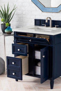 Brittany 30" Single Vanity, Victory Blue w/ 3 CM Eternal Jasmine Pearl Quartz Top James Martin Vanities