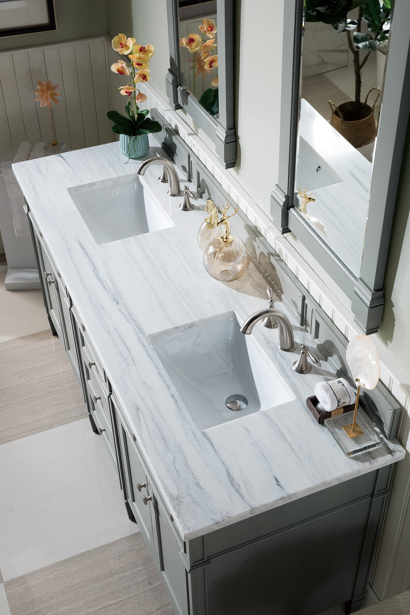 Brittany 72" Urban Gray Double Vanity w/ 3 CM Arctic Fall Solid Surface Top James Martin Vanities