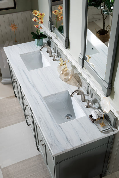 Brittany 72" Urban Gray Double Vanity w/ 3 CM Arctic Fall Solid Surface Top James Martin Vanities