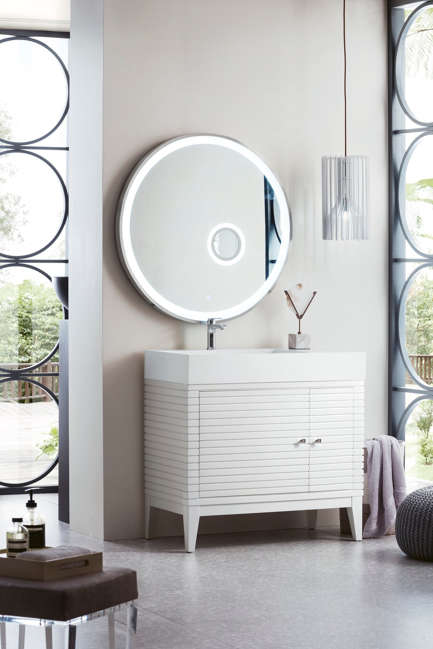 Linear 36" Single Vanity, Glossy White w/ Glossy White Composite Top James Martin Vanities