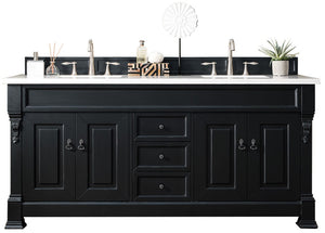 Brookfield 72" Double Vanity, Antique Black w/ 3 CM White Zeus Quartz Top James Martin Vanities