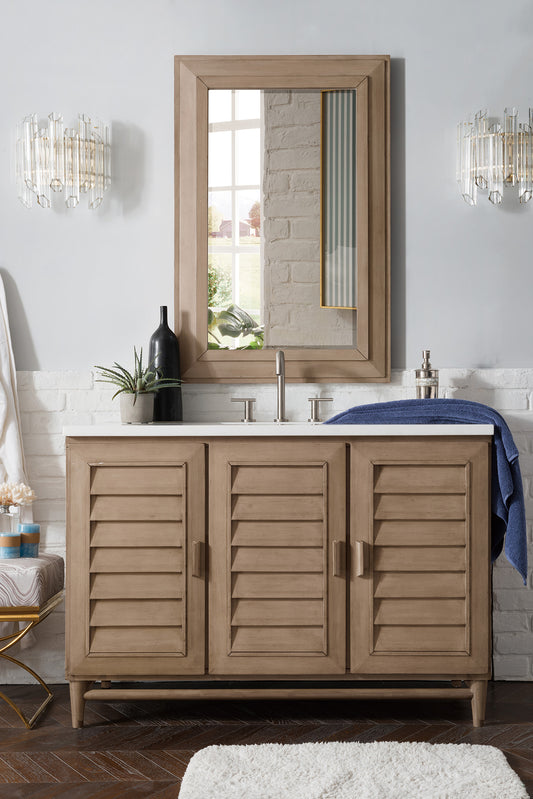 Portland 48" Single Vanity Whitewashed Walnut w/ 3 CM Arctic Fall Solid Surface Top James Martin Vanities