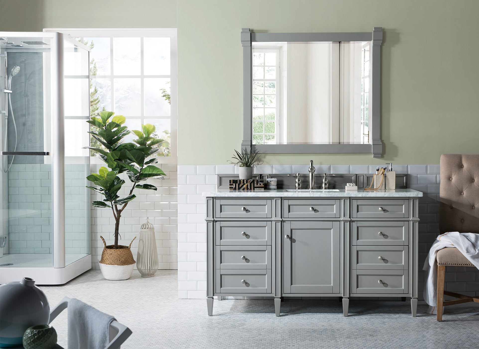 Brittany 60" Urban Gray Single Vanity w/ 3 CM Carrara Marble Top James Martin Vanities