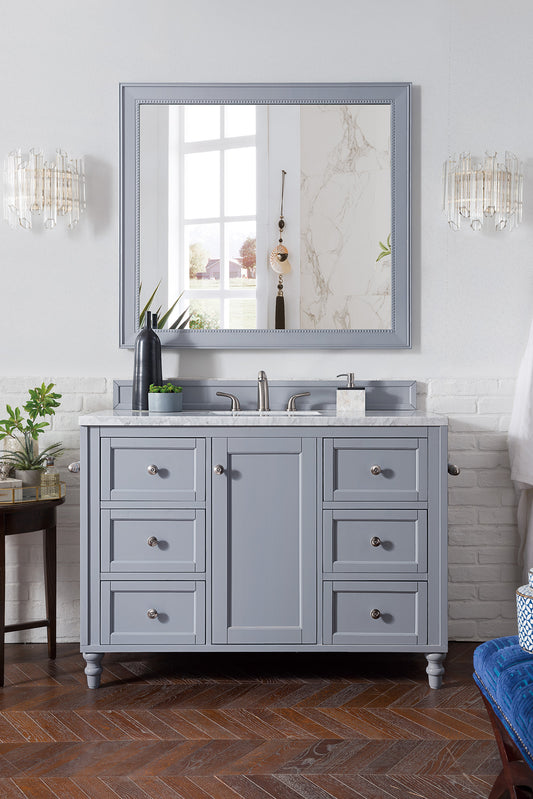 Copper Cove Encore 48" Single Vanity, Silver Gray w/ 3 CM Carrara Marble Top James Martin Vanities