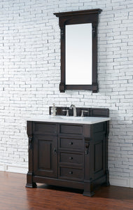 Brookfield 36" Single Vanity, Burnished Mahogany w/ 3 CM White Zeus Quartz Top James Martin Vanities