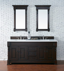 Brookfield 72" Double Vanity, Burnished Mahogany w/ 3 CM White Zeus Quartz Top James Martin Vanities