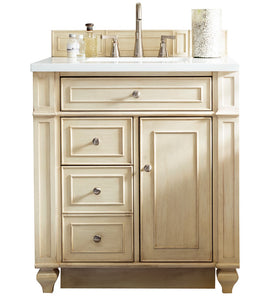 Bristol 30" Single Vanity, Vintage Vanilla, w/ 3 CM White Zeus Quartz Top James Martin Vanities