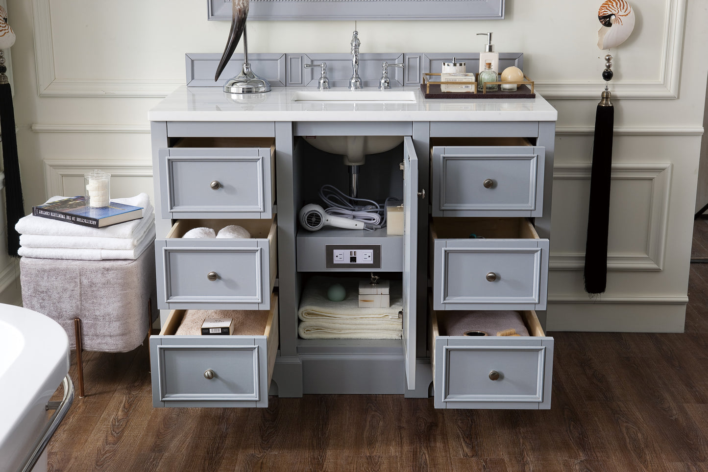 Bathroom Vanities Outlet Atlanta Renovate for LessDe Soto 48" Single Vanity, Silver Gray w/ 3 CM Arctic Fall Solid Surface Top