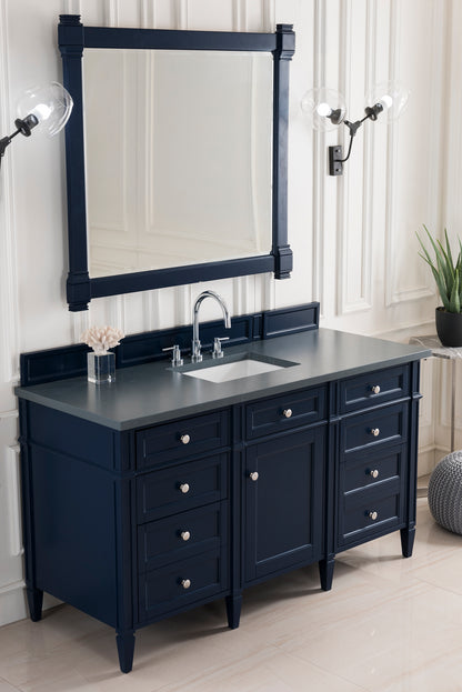 Brittany 60" Victory Blue Single Vanity w/ 3 CM Charcoal Soapstone Quartz Top James Martin Vanities
