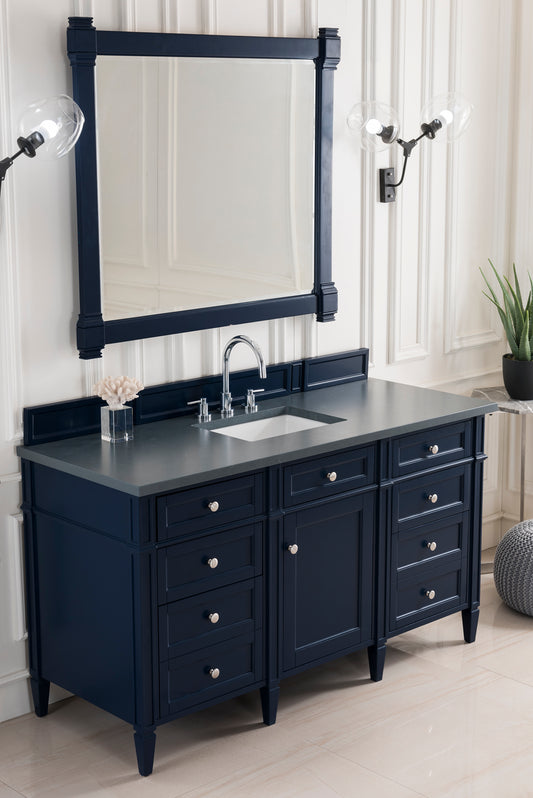 Brittany 60" Victory Blue Single Vanity w/ 3 CM Charcoal Soapstone Quartz Top James Martin Vanities