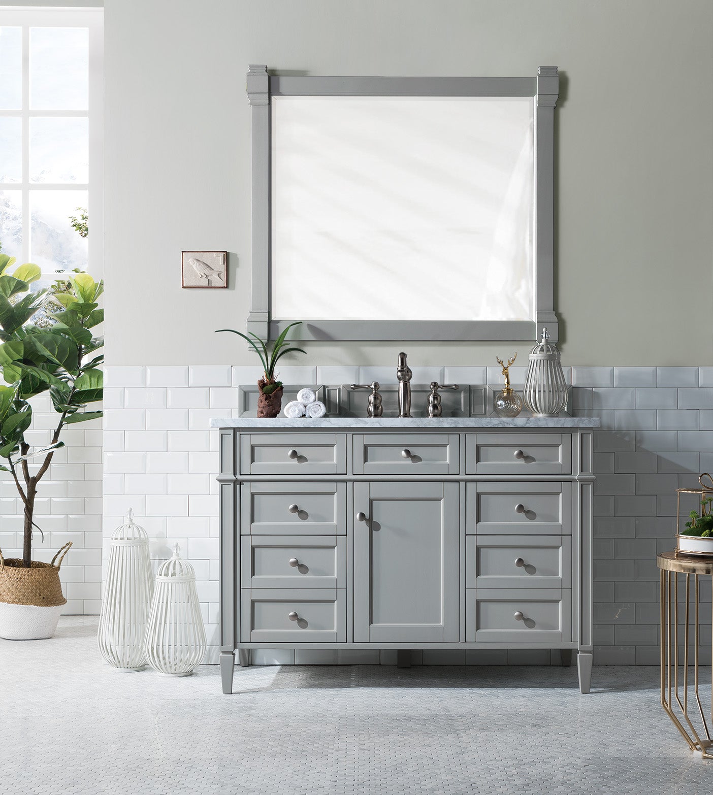 Brittany 48" Urban Gray Single Vanity w/ 3 CM Carrara Marble Top James Martin Vanities