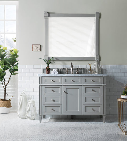 Brittany 48" Urban Gray Single Vanity w/ 3 CM Carrara Marble Top James Martin Vanities
