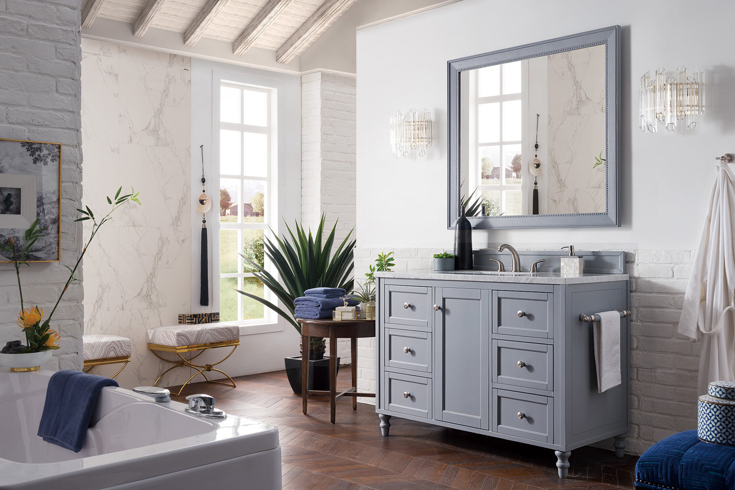 Copper Cove Encore 48" Single Vanity, Silver Gray w/ 3 CM Carrara Marble Top James Martin Vanities