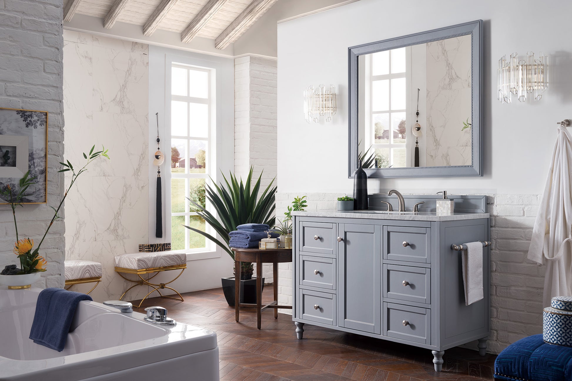 Copper Cove Encore 48" Single Vanity, Silver Gray w/ 3 CM Carrara Marble Top James Martin Vanities