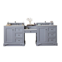 Load image into Gallery viewer, De Soto 94&quot; Double Vanity Set, Silver Gray w/ Makeup Table, 3 CM White Zeus Quartz Top James Martin Vanities