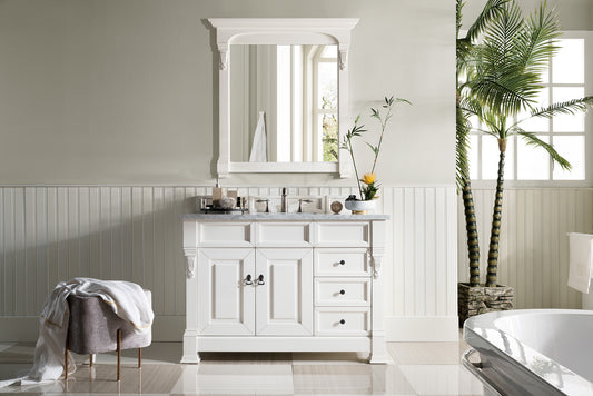 Brookfield 48" Single Vanity, Bright White w/ 3 CM Carrara Marble Top James Martin Vanities