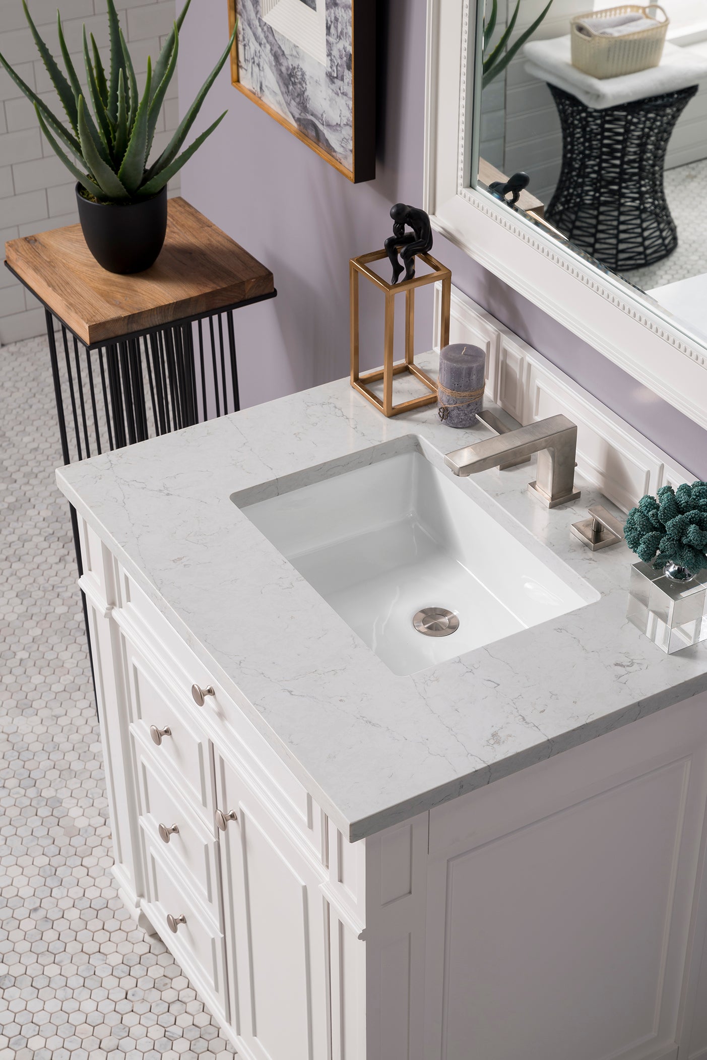 Bristol 30" Single Vanity, Bright White, w/ 3 CM Eternal Jasmine Pearl Quartz Top James Martin Vanities