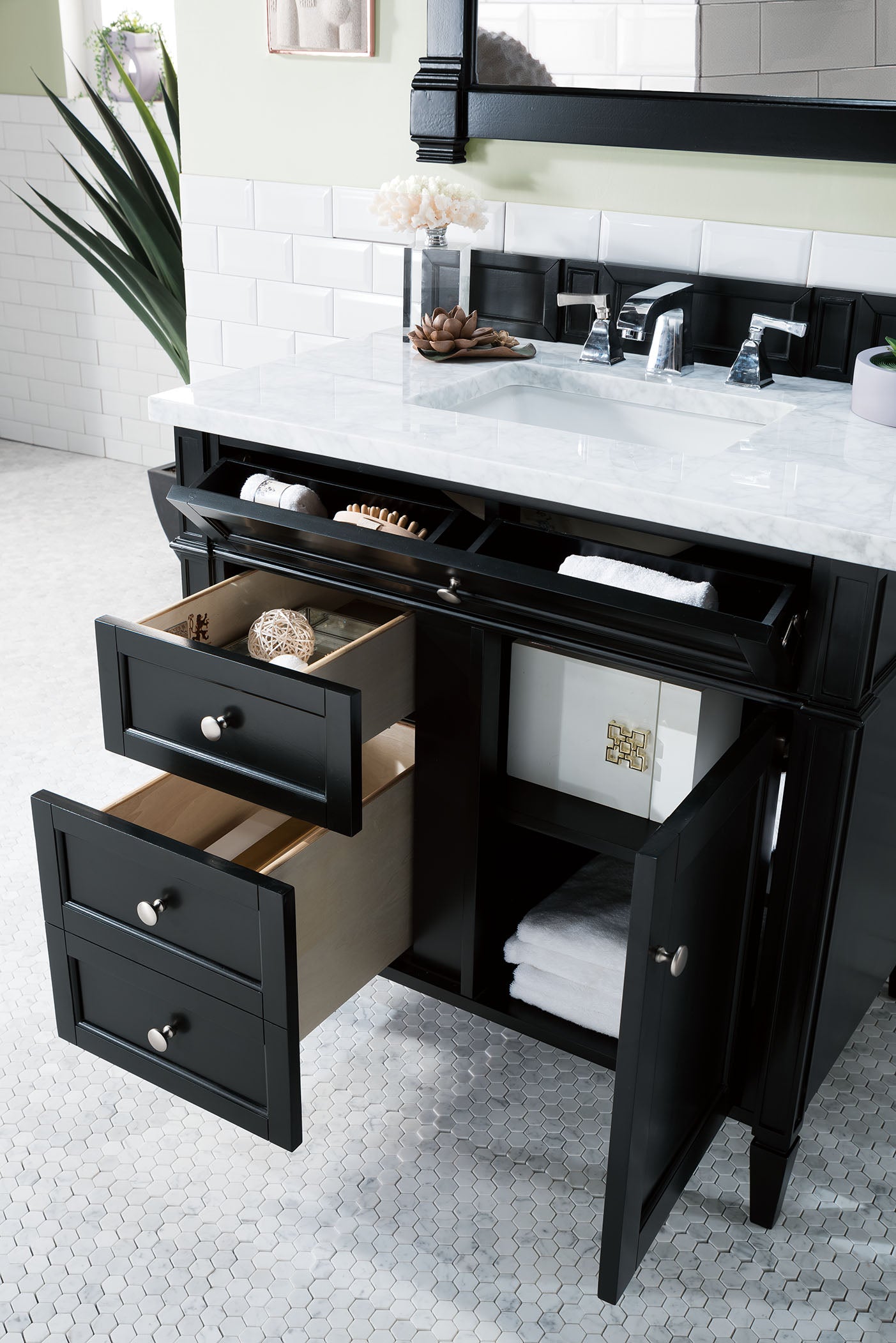 Brittany 36" Black Onyx Single Vanity w/ 3 CM Carrara Marble Top James Martin Vanities