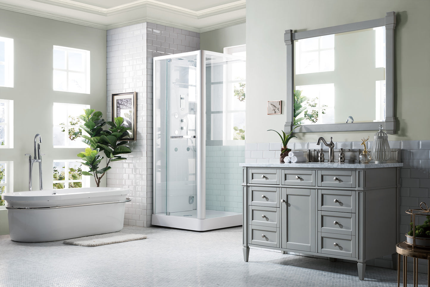 Brittany 48" Urban Gray Single Vanity w/ 3 CM Carrara Marble Top James Martin Vanities