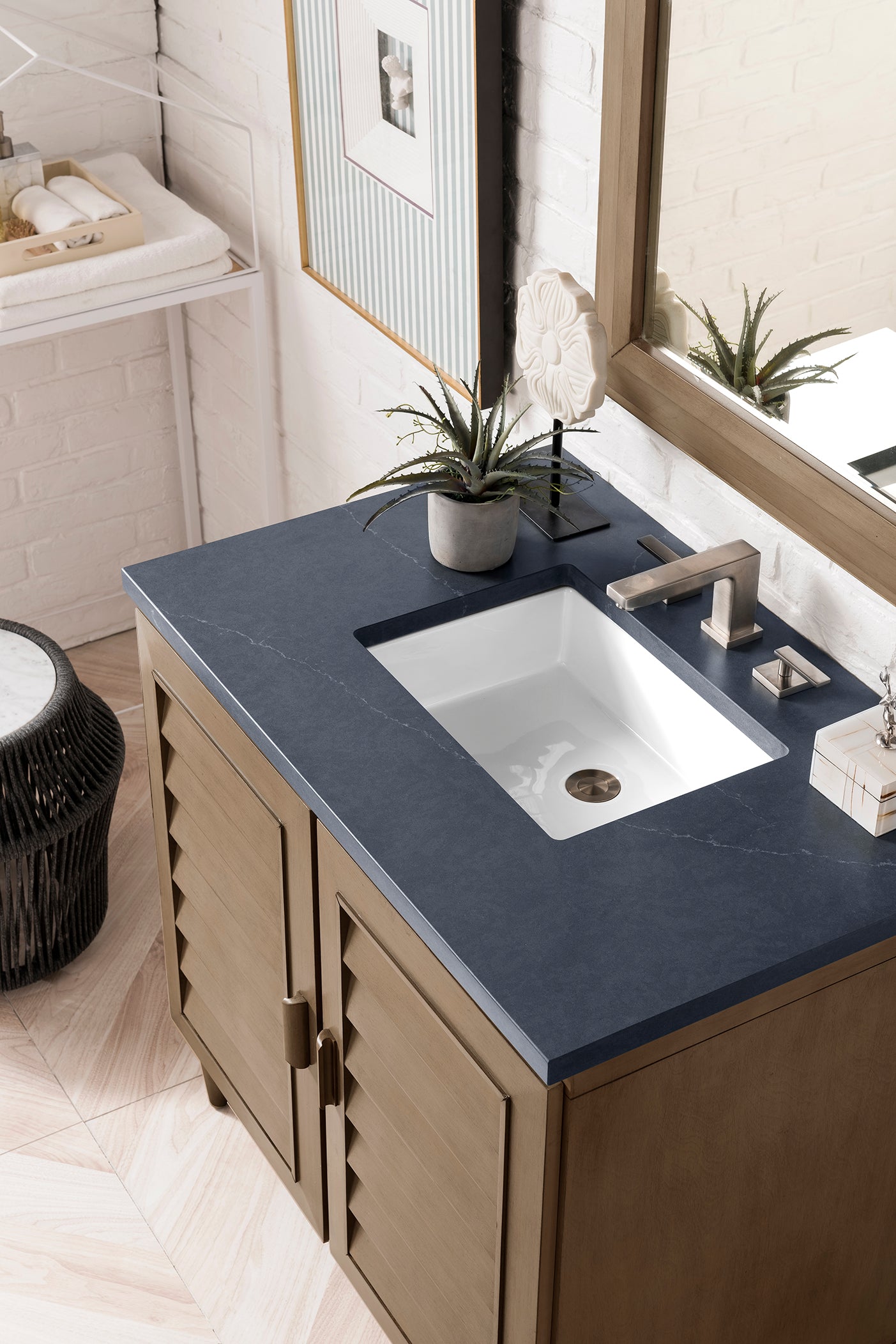 Portland 36" Single Vanity Whitewashed Walnut, w/ 3 CM Charcoal Soapstone Quartz Top James Martin Vanities