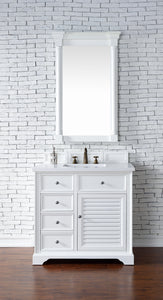 Savannah 36" Single Vanity Cabinet, Bright White, w/ 3 CM White Zeus Quartz Top James Martin Vanities