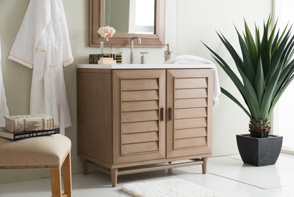 Portland 36" Single Vanity Whitewashed Walnut w/ 3 CM Arctic Fall Solid Surface Top James Martin Vanities