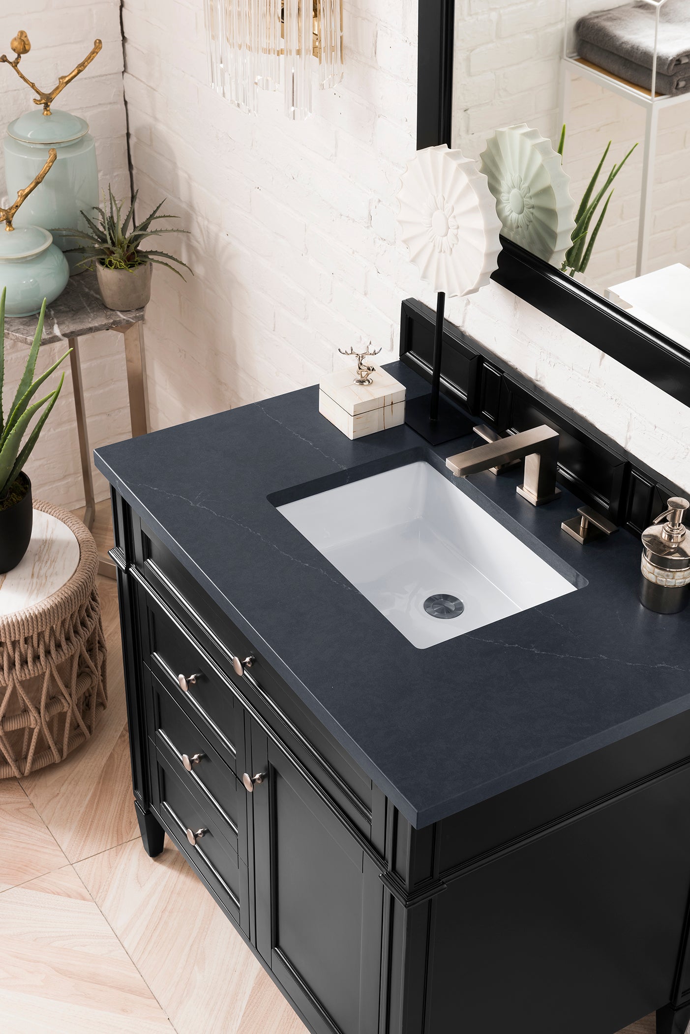 Brittany 36" Black Onyx Single Vanity w/ 3 CM Charcoal Soapstone Quartz Top James Martin Vanities