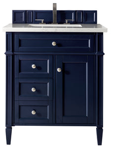 Brittany 30" Single Vanity, Victory Blue w/ 3 CM Eternal Jasmine Pearl Quartz Top James Martin Vanities