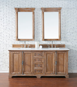 Providence 72" Double Vanity Cabinet, Driftwood, w/ 3 CM Classic White Quartz Top James Martin Vanities