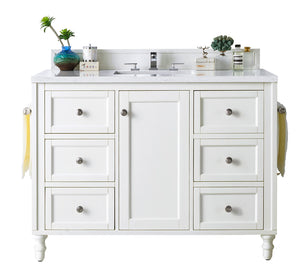 Copper Cove Encore 48" Single Vanity, Bright White w/ 3 CM White Zeus Quartz Top James Martin Vanities