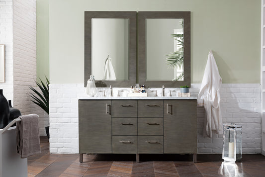 Metropolitan 60" Silver Oak Double Vanity w/ 3 CM Carrara Marble Top James Martin Vanities