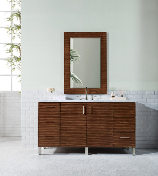 Metropolitan 60" American Walnut Single Vanity w/ 3 CM Carrara Marble Top James Martin Vanities