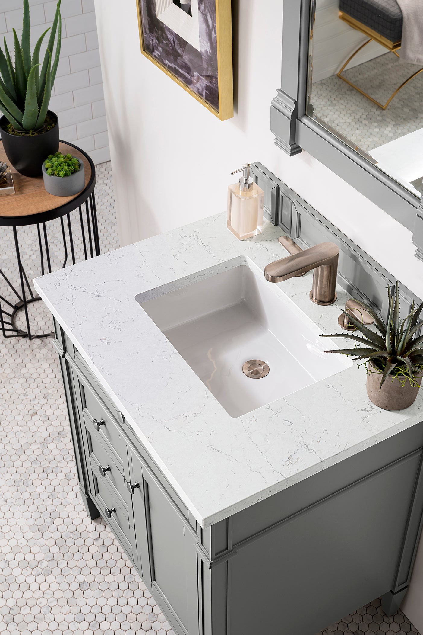 Brittany 30" Single Vanity, Urban Gray, w/ 3 CM Eternal Jasmine Pearl Quartz Top James Martin Vanities