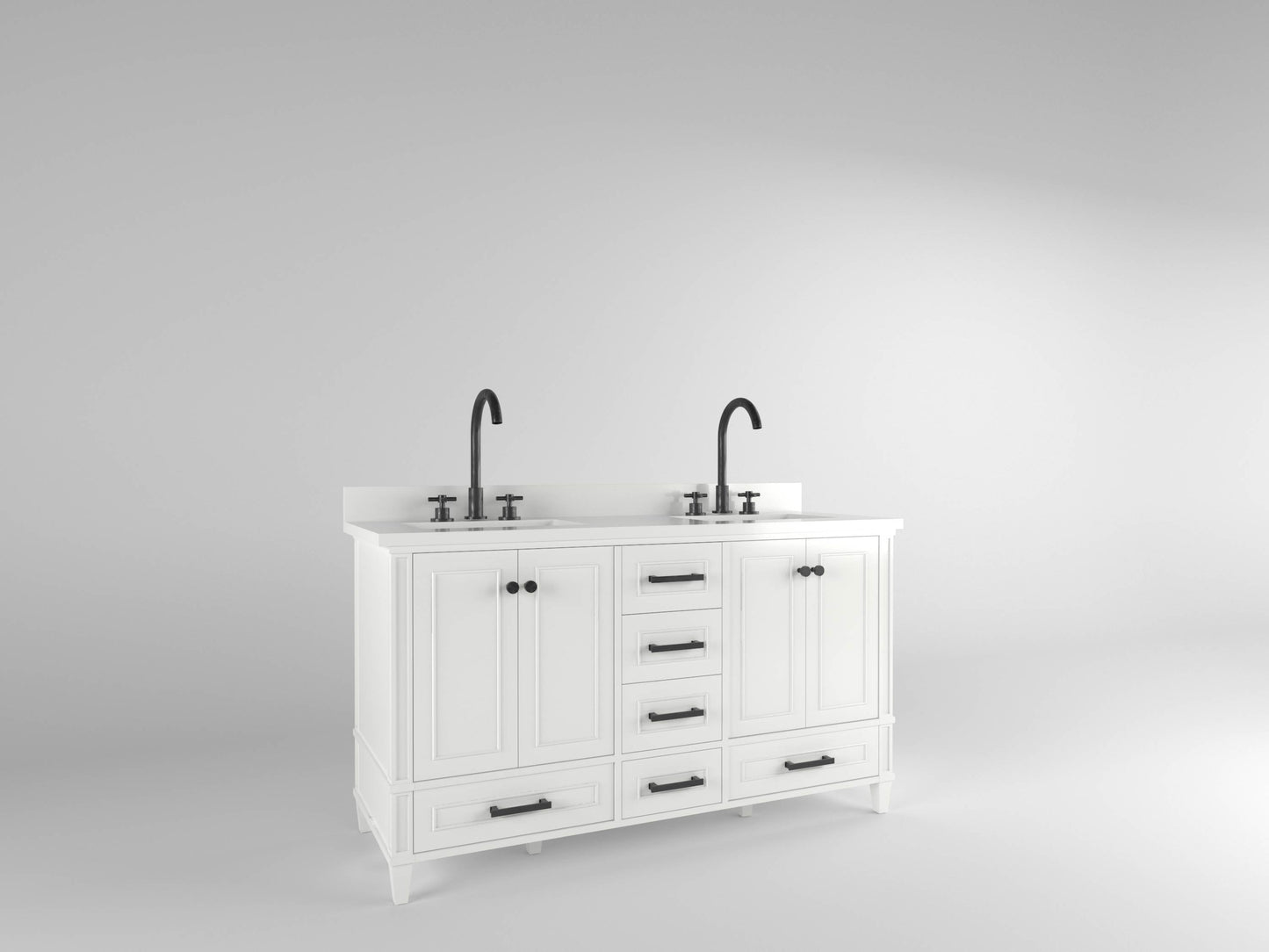 Windsor 60 Double in All Wood Vanity in Bright White - Cabinet Only