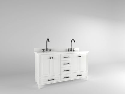 Windsor 60 Double in All Wood Vanity in Bright White - Cabinet Only