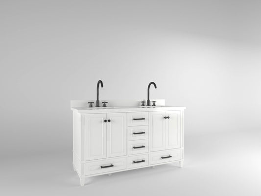 Windsor 60 Double in All Wood Vanity in Bright White - Cabinet Only