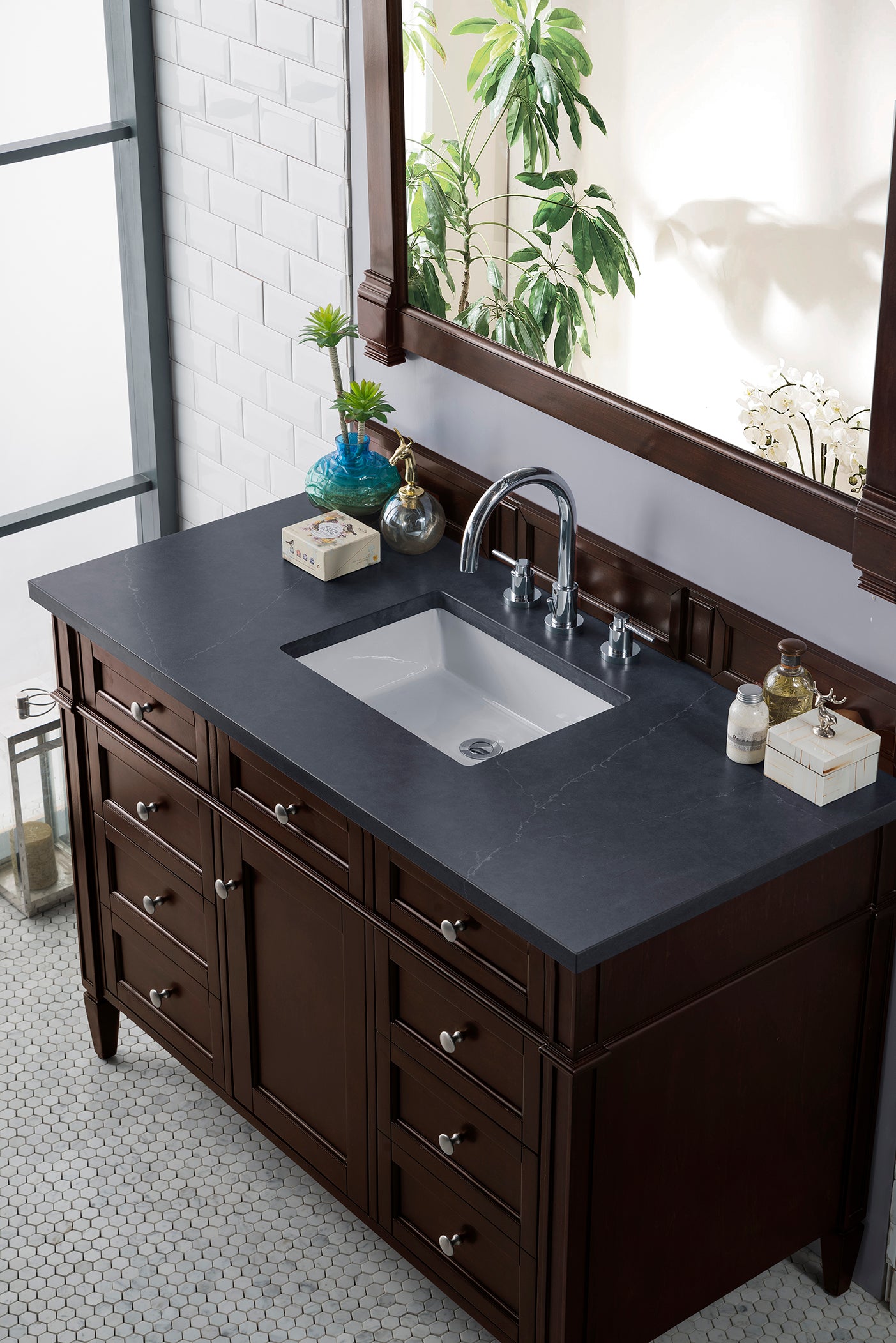 Brittany 48" Burnished Mahogany Single Vanity w/ 3 CM Charcoal Soapstone Quartz Top James Martin Vanities