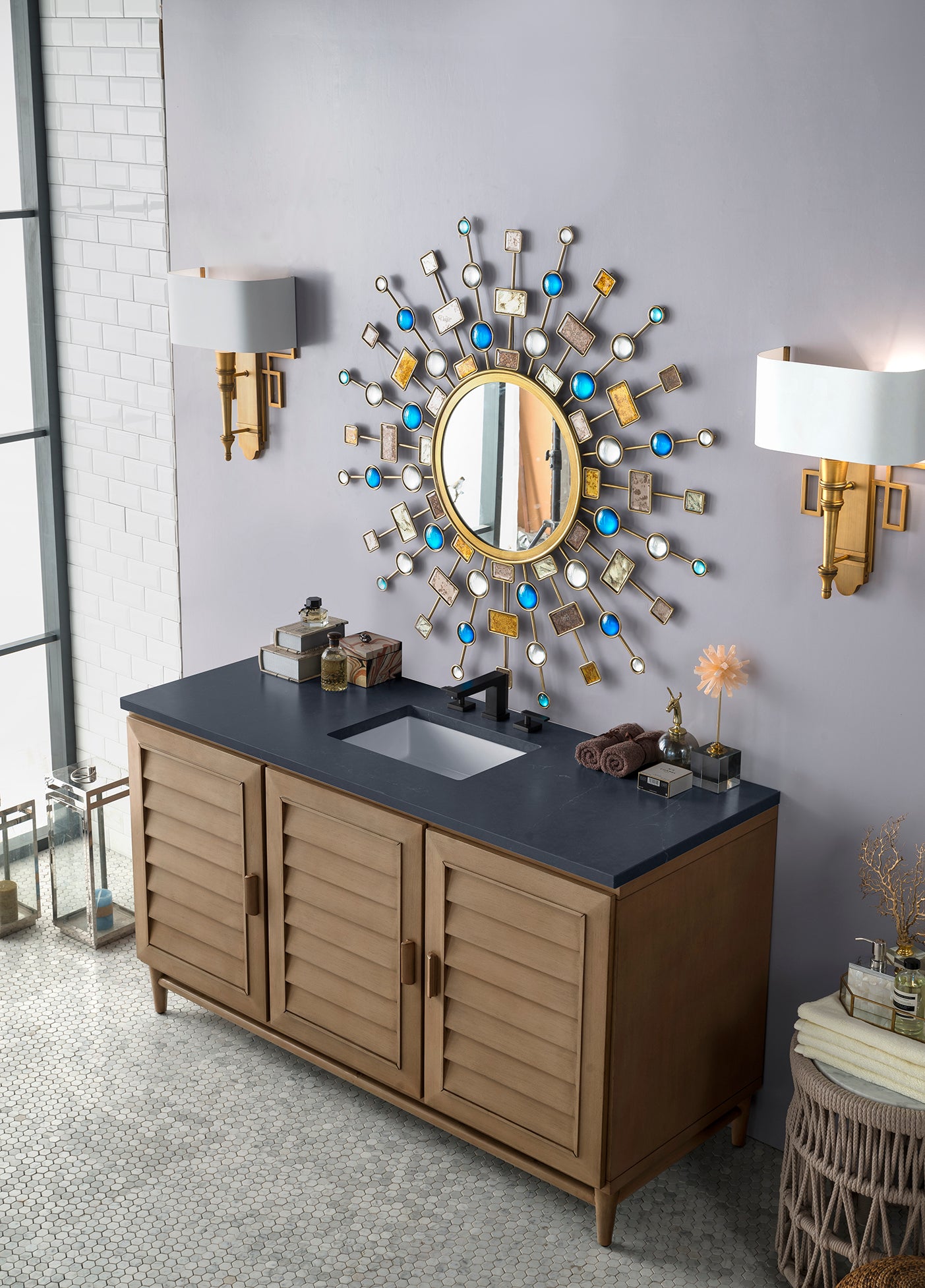 Portland 60" Single Vanity Whitewashed Walnut, w/ 3 CM Charcoal Soapstone Quartz Top James Martin Vanities