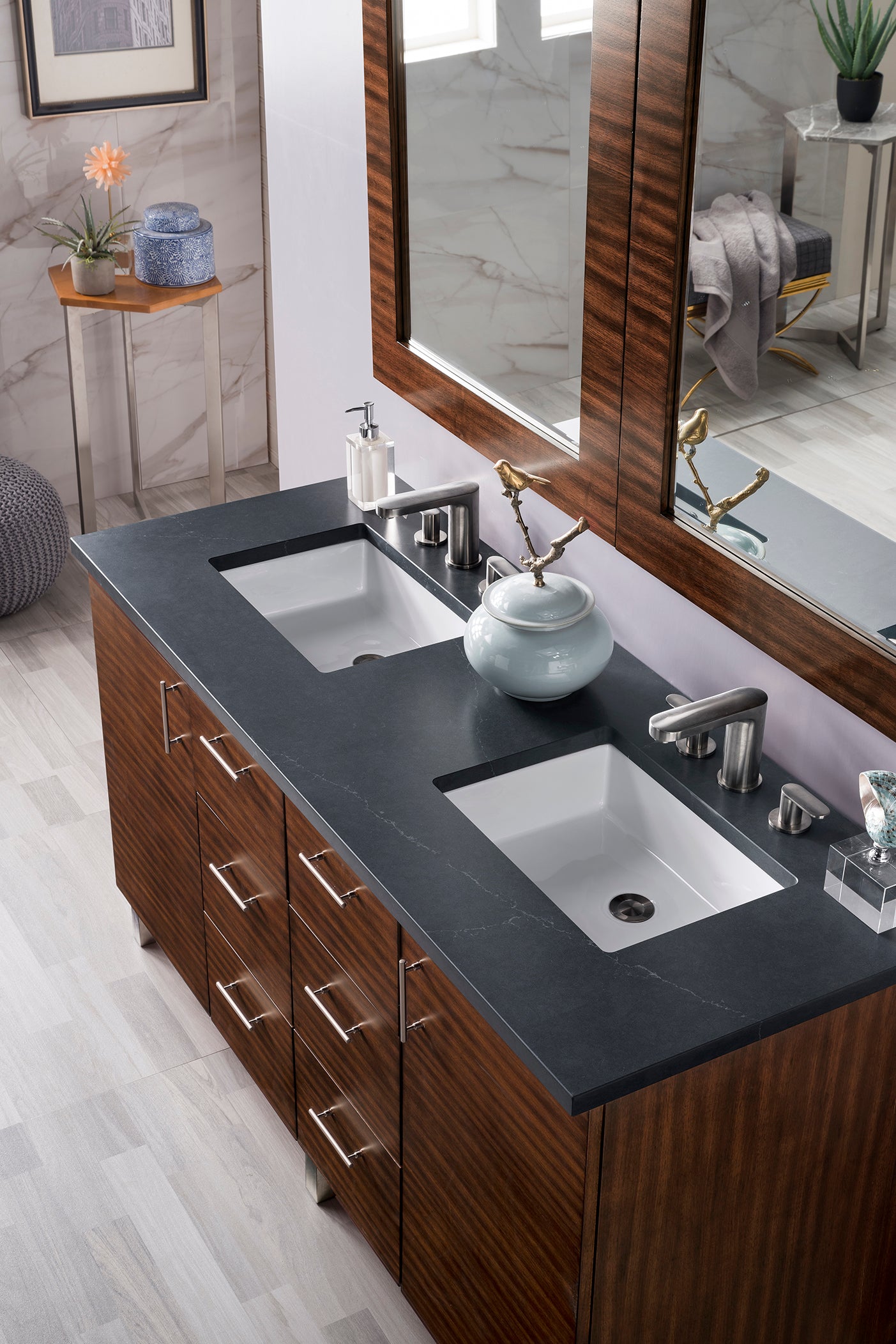 Metropolitan 60" Double Vanity, American Walnut, w/ 3 CM Charcoal Soapstone Quartz Top James Martin Vanities