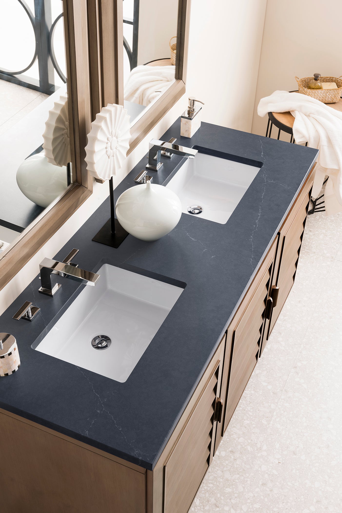 Portland 60" Double Vanity Whitewashed Walnut, w/ 3 CM Charcoal Soapstone Quartz Top James Martin Vanities