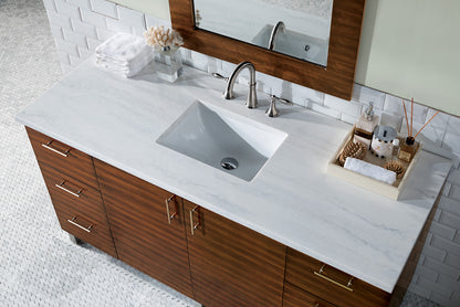Metropolitan 60" American Walnut Single Vanity w/ 3 CM Arctic Fall Solid Surface Top James Martin Vanities