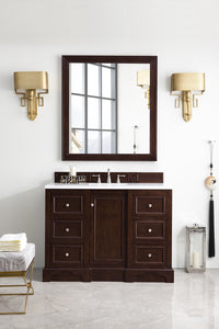 De Soto 48" Single Vanity, Burnished Mahogany w/ 3 CM White Zeus Quartz Top James Martin Vanities