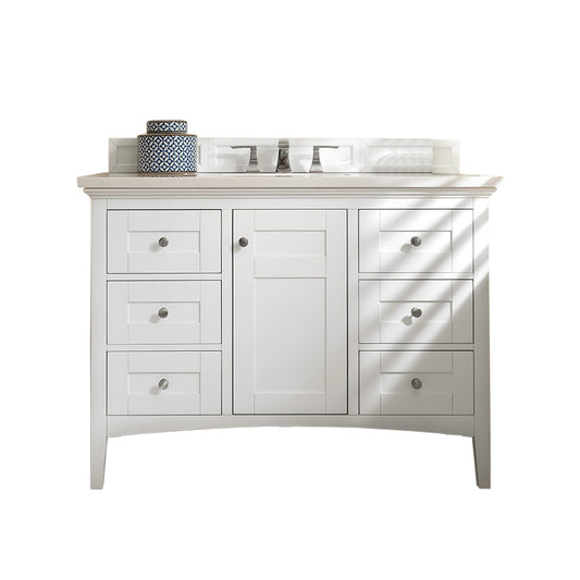 Palisades 48" Single Vanity, Bright  White w/ 3 CM Arctic Fall Solid Surface Top James Martin Vanities